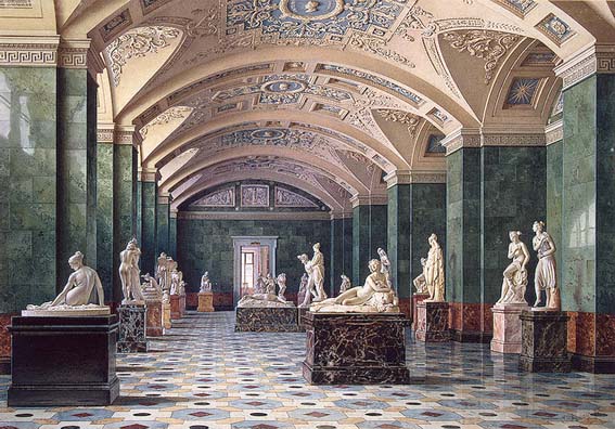 Luigi Premazzi,
Premire salle de la sculpture moderne, 1856.
Aquarelle, H. 29,8 cm., L. 42,3 cm.
Muse de l'Ermitage, Saint-Ptersbourg.