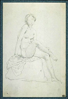 James Pradier
Baigneuse assise sur un rocher
Mine de plomb s/papier blanc
H.17 x L.11,4 cm
Louvre, Arts graphiques
inv.32577