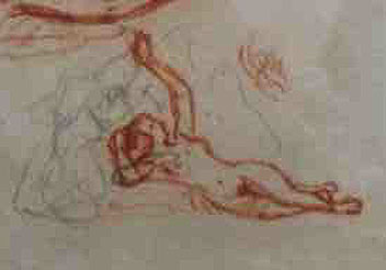 James Pradier (attribué à),
Femme couchée et Satyre et Bacchante (détail).
sanguine et mine de plomb, H. 20 cm., L. 26.5 cm.,
coll. particulière